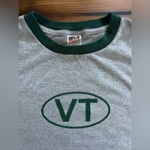 Vintage 90s Grey & Green Vermont Ringer Tee T-Shirt XL Anvil Tag Men XL